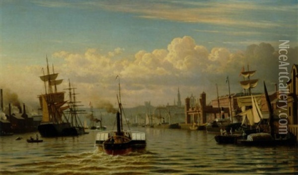 Sejlskibe Og Fiskerbade I Newcastle Havn Oil Painting - Christian Frederic Eckardt