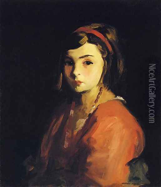 Little Girl In Red Aka Agnes In Red Oil Painting - Robert Henri