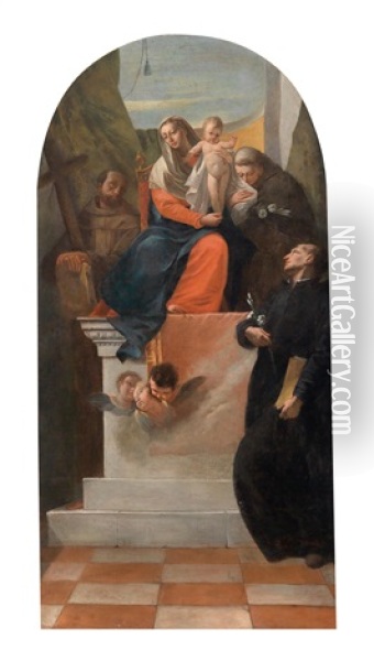 Die Heilige Familie Mit Den Heiligen Franziskus, Antonius Von Padua Und Gaetano Von Thiene Oil Painting - Francesco Zugno the Younger