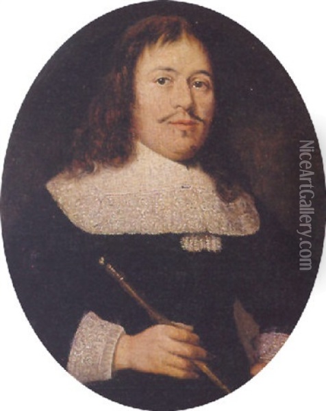 Portrait Of A Gentleman, Holding A Cane Oil Painting - Johannes Thopas
