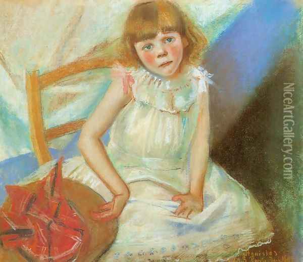 Girl with a Red Hat Oil Painting - Stanislaw Wyspianski