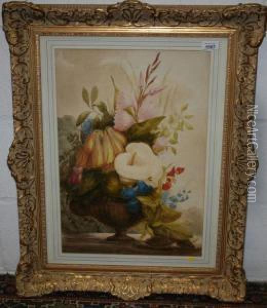 Still Life Of Flowers In An Urn Oil Painting - Eliza Salmon