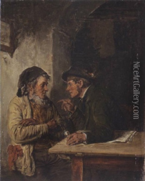 Zwei Bauern Im Gesprach Oil Painting - Hugo Kotschenreiter