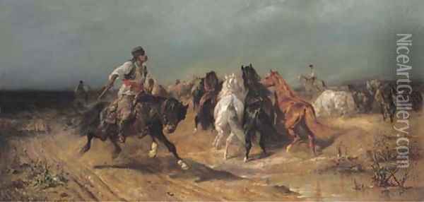 Fording a river Oil Painting - Adolf Schreyer