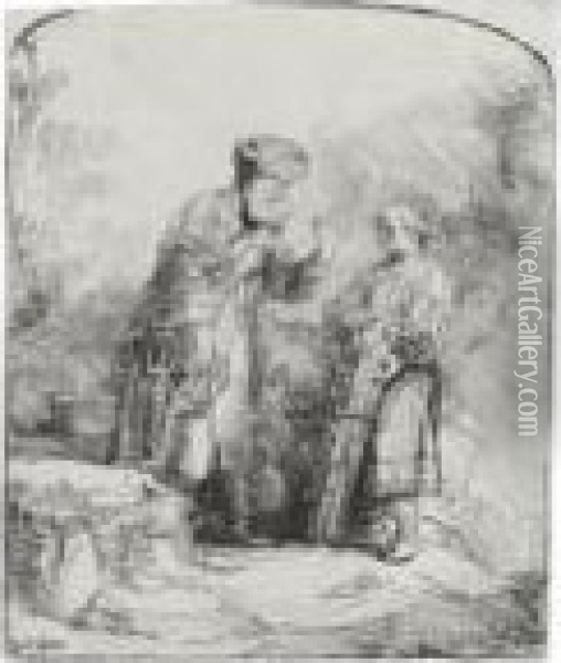 Abraham And Isaac (b., Holl. 34; H. 214; Bb. 45-d Oil Painting - Rembrandt Van Rijn