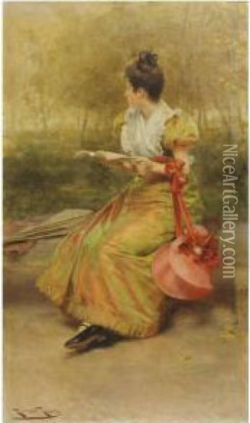 Dama En El Jardin Oil Painting - Roman Ribera Cirera