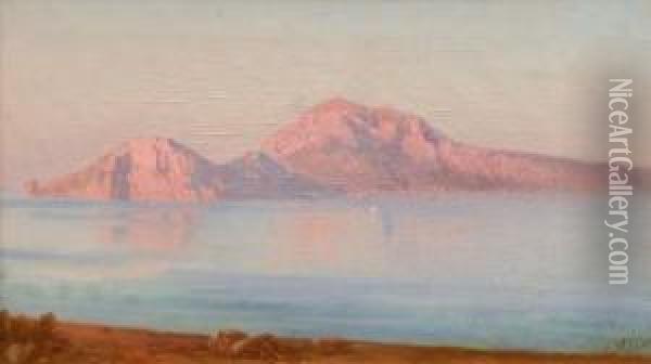 Blick Von Der Amalfinischen Kuste Auf Capri Oil Painting - Alessandro la Volpe