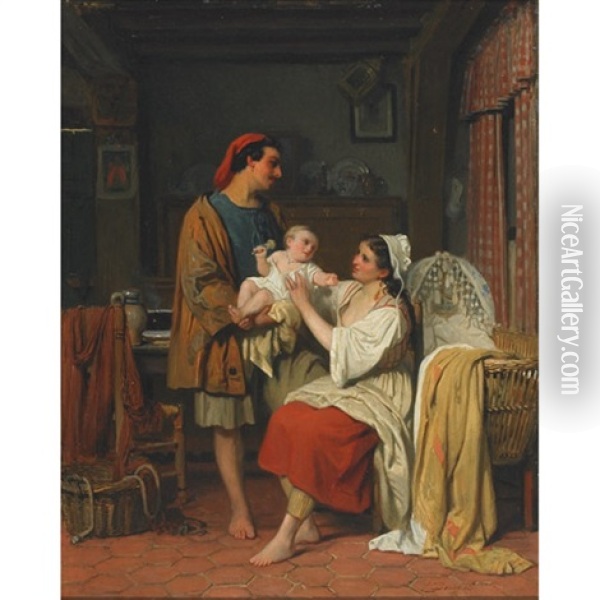 The New Born Oil Painting - Charles Louis Baugniet
