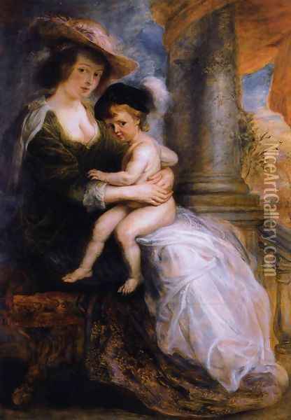 Helena Fourment with her Son Francis 1635 Oil Painting - Peter Paul Rubens