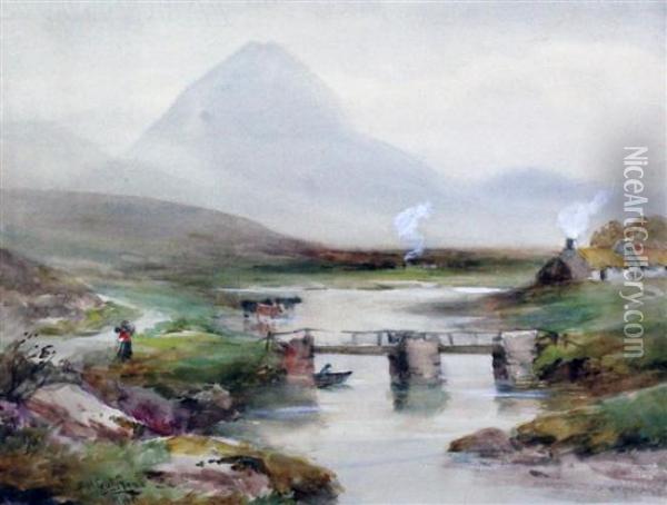 Old Bridge Near Gweedor, Donegal Moorland Oil Painting - William Bingham McGuinness