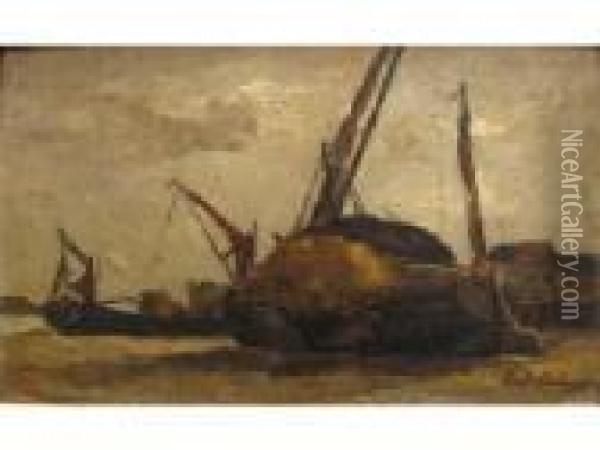 Voiliers Au Port En Normandie Oil Painting - Karl Pierre Daubigny