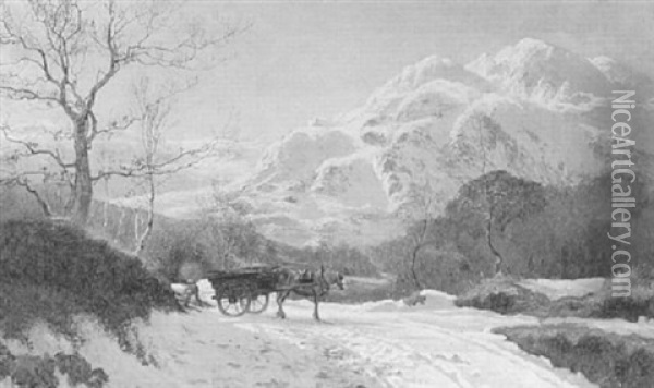 Figure With Horse And Cart On Snowy Road Oil Painting - Colin Hunter