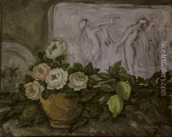 Nature Morte Aux Roses Et Aux Citrons Oil Painting - Pierre Laprade