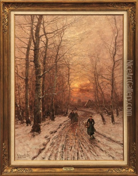 Heimkehr An Einem Winterabend Oil Painting - Johann Jungblut