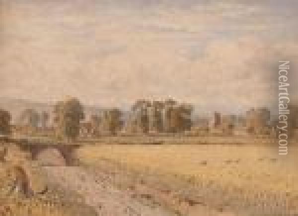View Of A Village Across A Cornfield Oil Painting - George Arthur Fripp