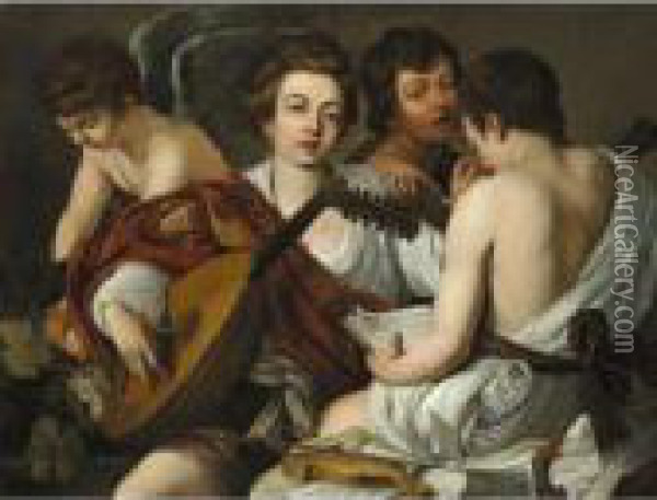The Musical Party Oil Painting - Michelangelo Merisi Da Caravaggio
