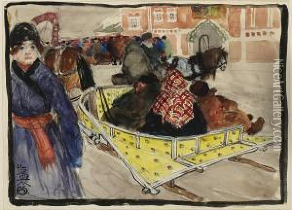 Pferdeschlitten In Russland Oil Painting - Alexander Von Salzmann