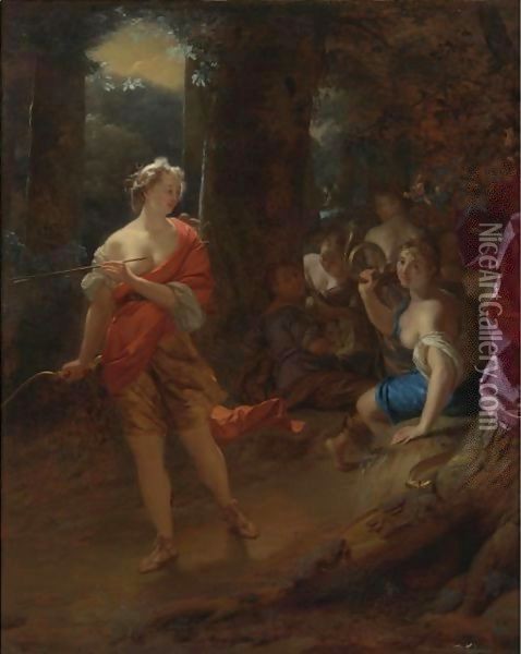 Diana And Her Nymphs In A Clearing Oil Painting - Godfried Schalcken