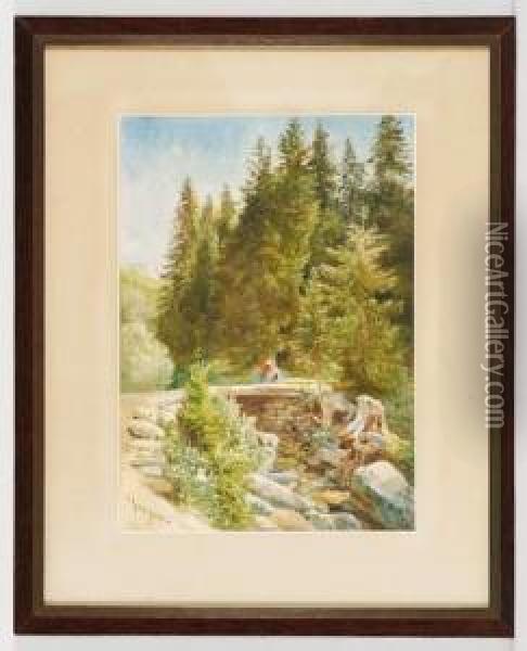 Pont De Pierre En Montagne Oil Painting - Charles Louis Guigon