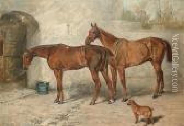 'australia', 'barney' And 'doctor' In A Stable Yard Oil Painting - John Emms