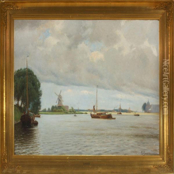 Ved Havnen Idordrecht Oil Painting - Louis Isak Napoleon Jensen