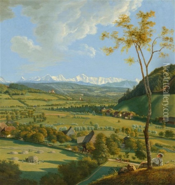 View Of The Bernese Alps Near Sinneringen Oil Painting - Abraham Sigmund A. von Bonstetten