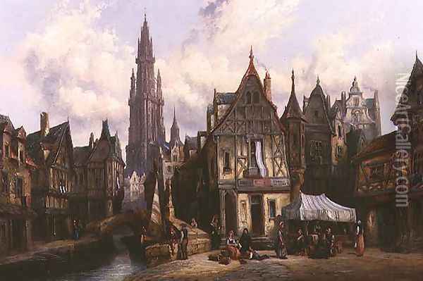 Quai de Baines, Antwerp, 1880 Oil Painting - Henry Thomas Schafer