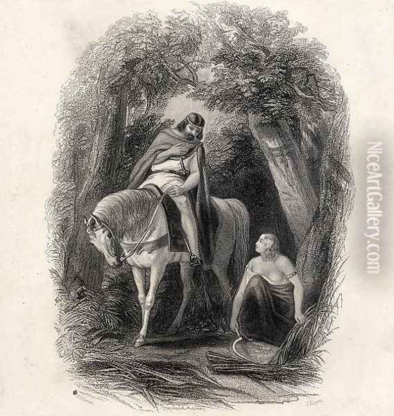 King Cormac (d.1138) and the Fair Eithne, engraved by J.Rogers, from The History of Ireland by T.Wright, 1855 Oil Painting - Henry Warren