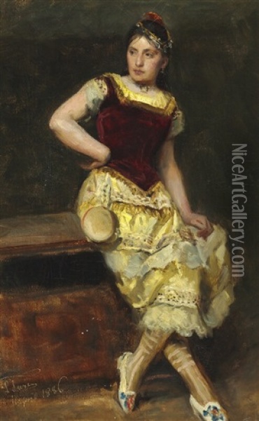 Portrait Of Ursule As An Italian Dancer Oil Painting - Laurits Regner Tuxen