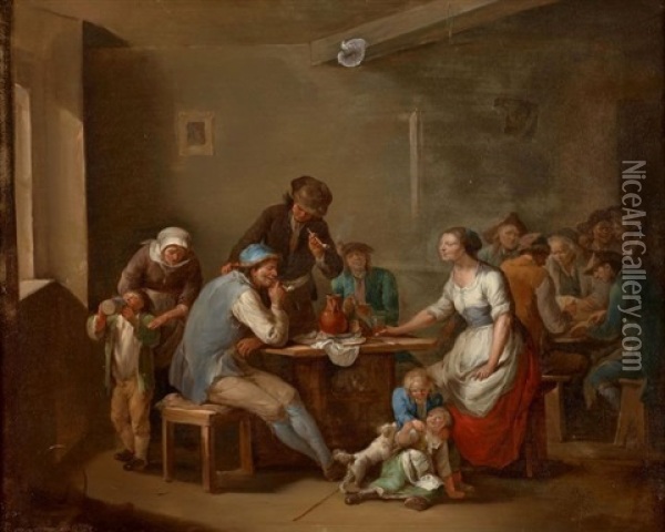 Fumeurs Et Buveurs Dans Une Taverne Oil Painting - Johann Andreas Herrlein