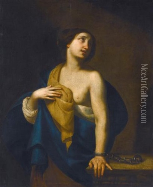 A Female Saint Chained To A Pillar Oil Painting - Francesco de Rosa