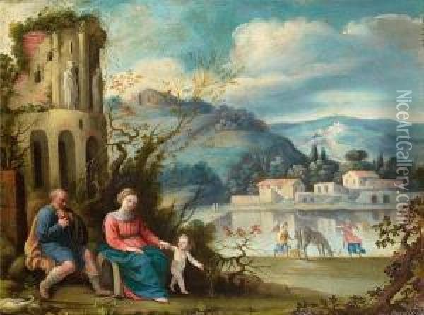 The Rest On The Flight Into Egypt Oil Painting - Carlo Saraceni