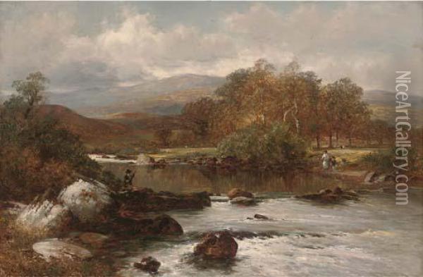 On The Wye River Oil Painting - David Bates