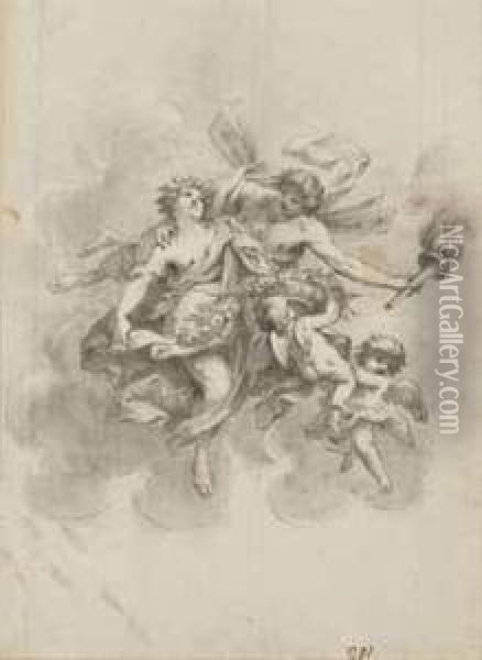 Etude De Plafond: Flore Et Zephyr Oil Painting - Vincenzo Meucci