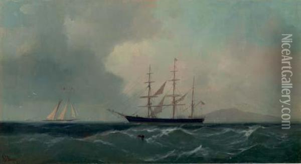 An American Three Masted Clipper Ship In San Francisco Bay Oil Painting - Gideon Jacques Denny