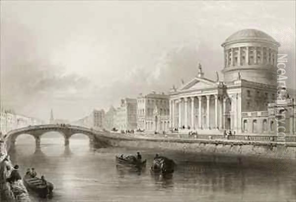 The Four Courts, Dublin Oil Painting - William Henry Bartlett