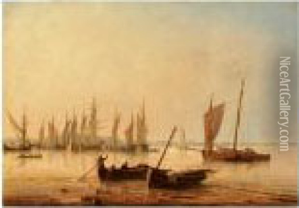 Fishing Boats Oil Painting - Herminie Gudin