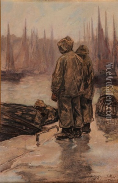 Trois Marins Sur Les Quais Oil Painting - Achille Granchi-Taylor