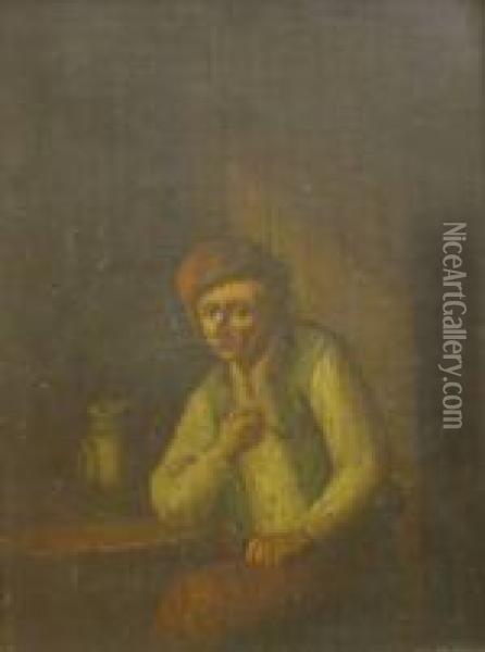 A Boor In Aninterior With Pipe Oil Painting - David The Younger Teniers