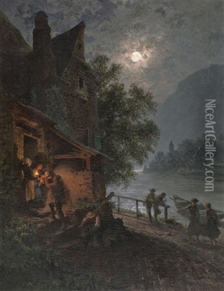 Die Ruckkehr Der Fischer In Einer Mondnacht Oil Painting - Carl Schlesinger