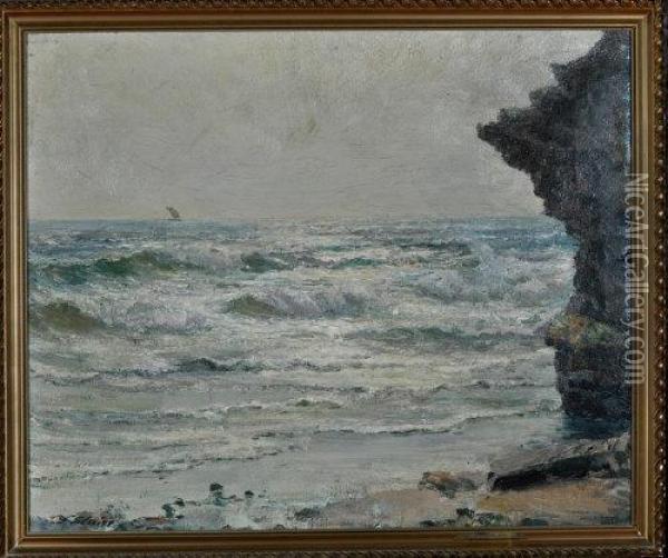 Waves Breaking On A Rocky Beach Oil Painting - John Falconar Slater