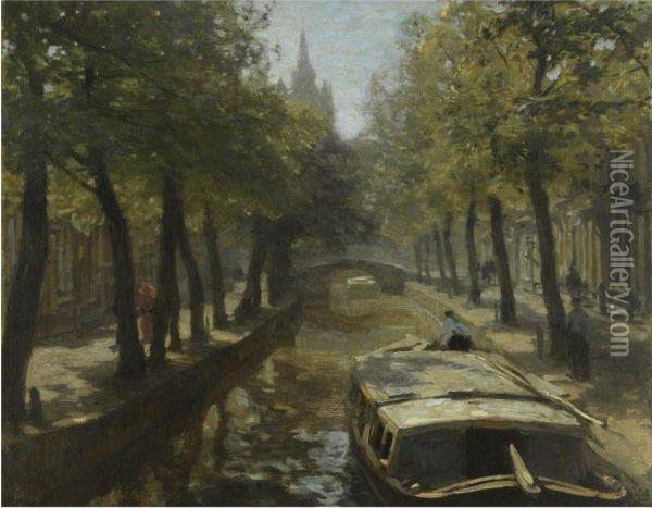 A Sunny Afternoon In Delft, The Old Church In The Distance Oil Painting - Willem Bastiaan Tholen