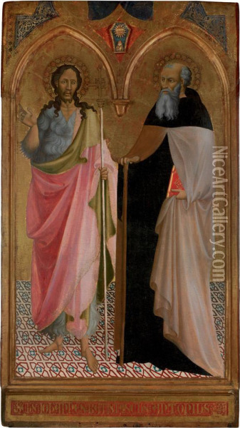Saint John The Baptist And Saint Anthony Abbot: The Right Wing Ofan Altarpiece Oil Painting - Battista Di Biagio Sanguigni