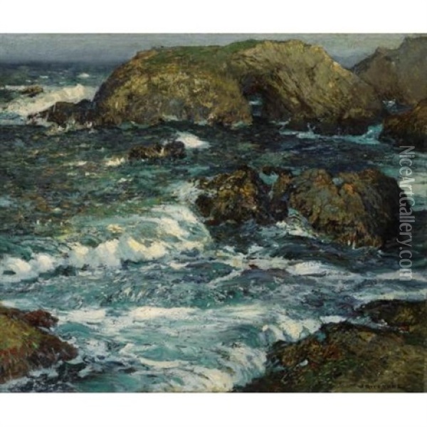 Seascape With Rocks Oil Painting - William Ritschel