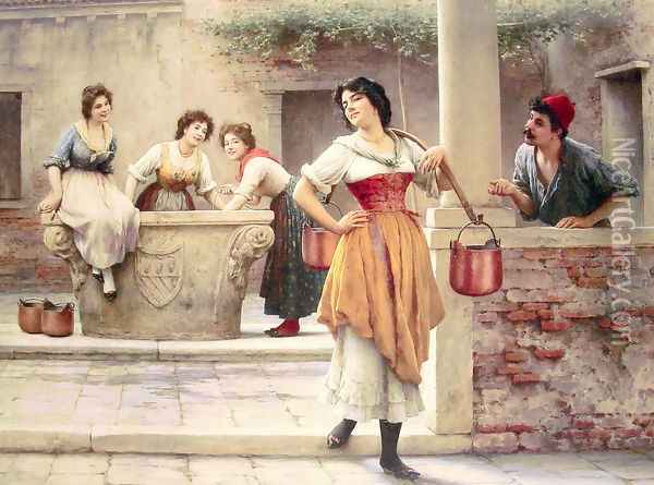 Flirtation at the Well Oil Painting - Eugene de Blaas