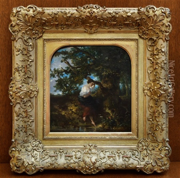 Woman Next To A Tree By The Pond Oil Painting - Johannes Marius ten Kate
