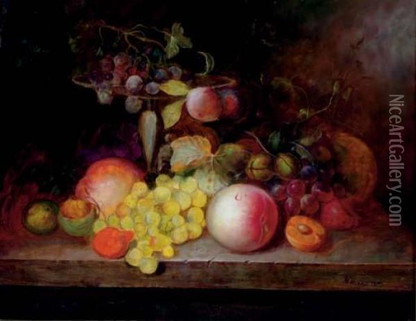 Still Life Of Fruits On A Table Oil Painting - Christine Marie Lovmand