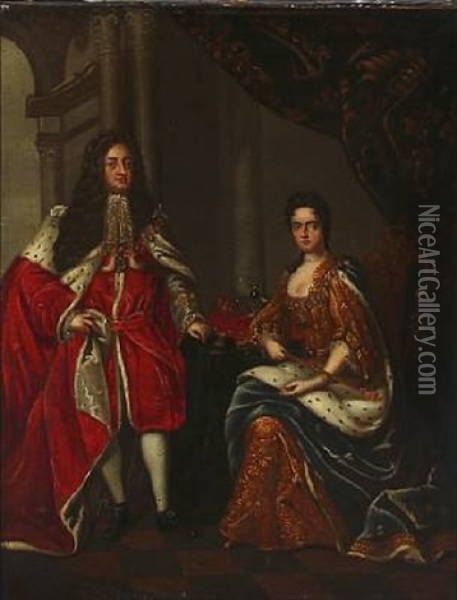 Portrait Of Queen Anne Of England And George Prince Of Denmark Oil Painting - Charles Boit