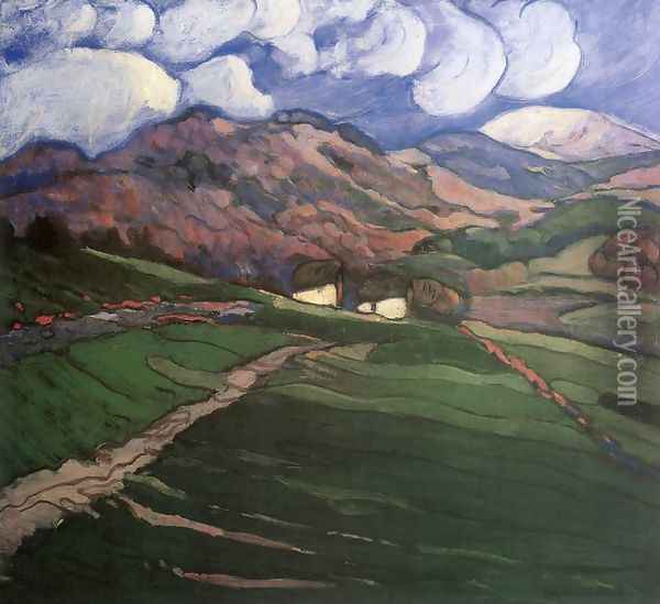 View of Nagybanya with Gutin 1900 Oil Painting - Bela Ivanyi Grunwald