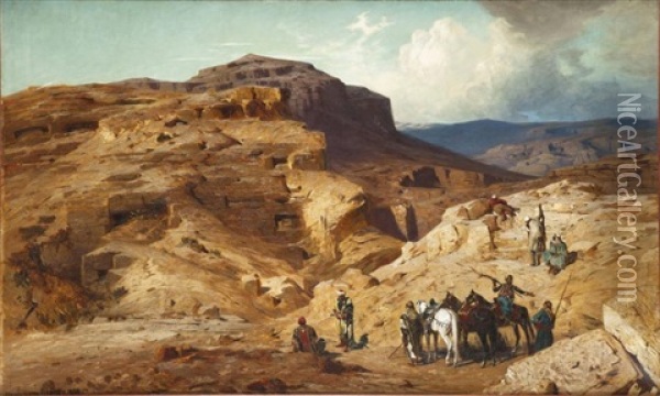 Bedouins Pres De Massada Oil Painting - Ludwig Hans Fischer